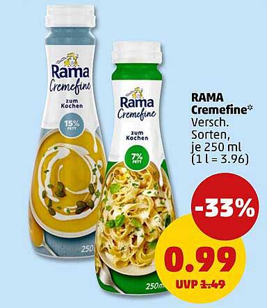 RAMA Cremefine* Versch. Sorten, je 250 ml (1 l = 3.96)