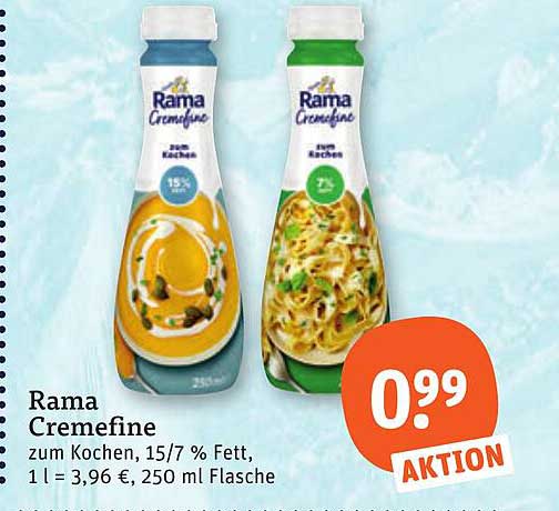 Rama Cremefine, zum Kochen, 15/7 % Fett, 1 l = 3,96 €, 250 ml Flasche