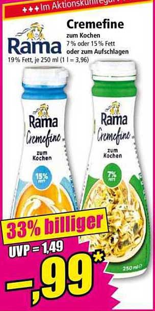 Rama Cremfine zum Kochen 7% oder 15% Fett oder zum Aufschlagen 19% Fett, je 250 ml
