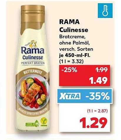 RAMA Culinesse Bratcreme, ohne Palmöl, versch. Sorten je 450-ml-Fl. (1 l = 3.32)