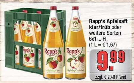 Rapp's Apfelsaft klar/trüb oder weitere Sorten 6x1-L-Fl.