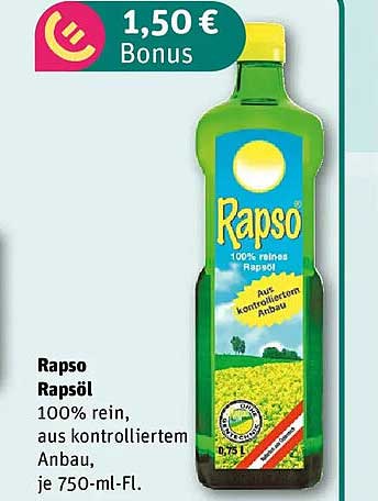 Rapso Rapsöl 100% rein, aus kontrolliertem Anbau, je 750-ml-Fl.