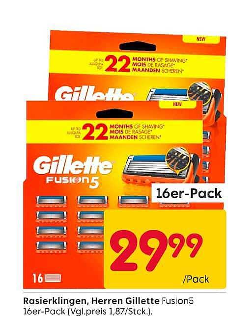 Rasierklingen, Herren Gillette Fusion5 16er-Pack (Vgl.preis 1,87/Stck.)