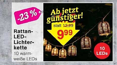 Rattan-LED-Lichterkette 10 warm-weiße LEDs