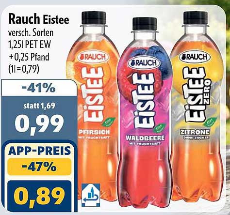 Rauch Eistee versch. Sorten 1,25l PET EW + 0,25 Pfand (1l = 0,79)