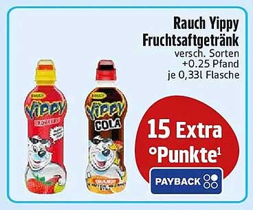Rauch Yippy Fruchtsaftgetränk versch. Sorten +0,25 Pfand je 0,33l Flasche 15 Extra °Punkte PAYBACK