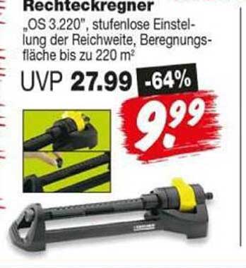 Rechteckregner „OS 3.220“, stufenlose Einstellung der Reichweite, Beregnungsfläche bis zu 220 m²