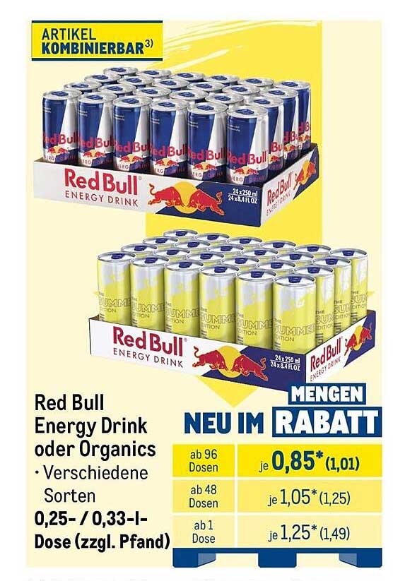 Red Bull Energy Drink oder Organics • Verschiedene Sorten 0,25- / 0,33-l-Dose (zzgl. Pfand)
