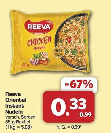 Reeva Oriental Instant Nudeln versch. Sorten 65-g-Beutel