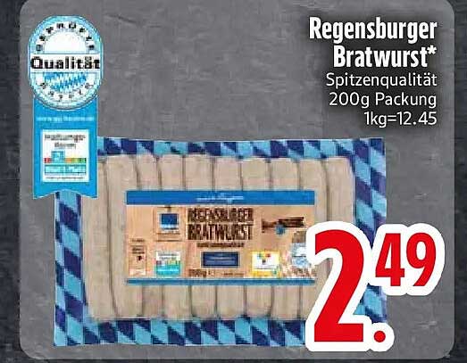 Regensburger Bratwurst* Spitzenqualität 200g Packung 1kg=12.45
