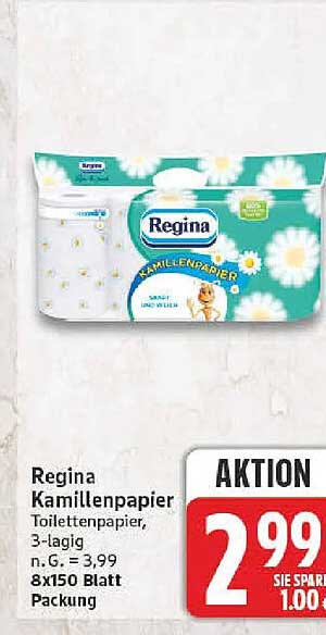Regina Kamillenpapier Toilettenpapier, 3-lagig n.G. = 3,99 8x150 Blatt Packung