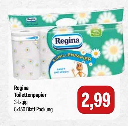 Regina Toilettenpapier 3-lagig 8x150 Blatt Packung