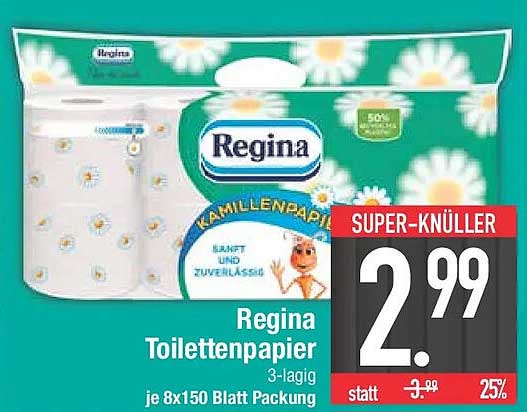 Regina Toilettenpapier 3-lagig je 8x150 Blatt Packung