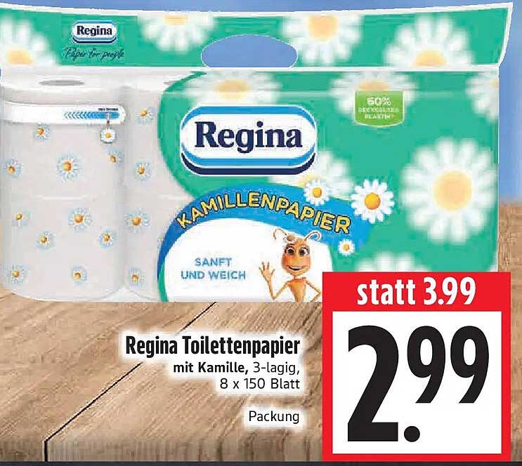 Regina Toilettenpapier mit Kamille, 3-lagig, 8 x 150 Blatt