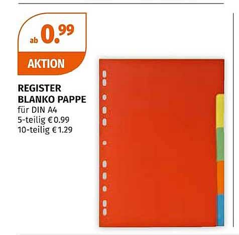 REGISTER BLANKO PAPPE für DIN A4 5-teilig € 0.99 10-teilig € 1.29