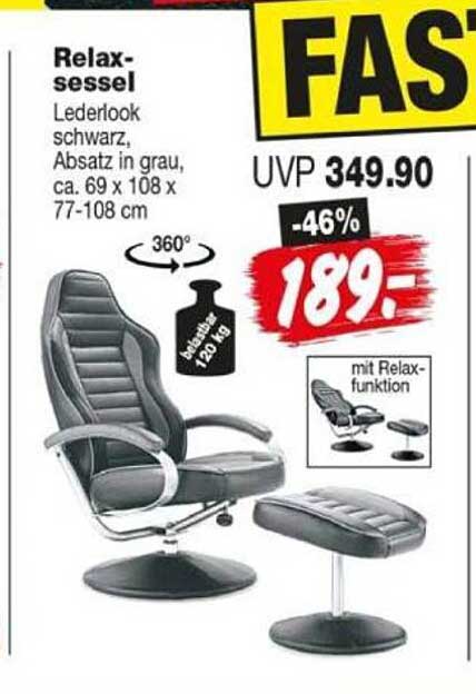 Relax-sessel Lederlook schwarz, Absatz in grau, ca. 69 x 108 x 77-108 cm