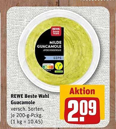REWE Beste Wahl Guacamole versch. Sorten, je 200-g-Packg. (1 kg = 10.45)