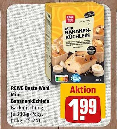 REWE Beste Wahl Mini Bananenküchlein Backmischung, je 380-g-Packg.