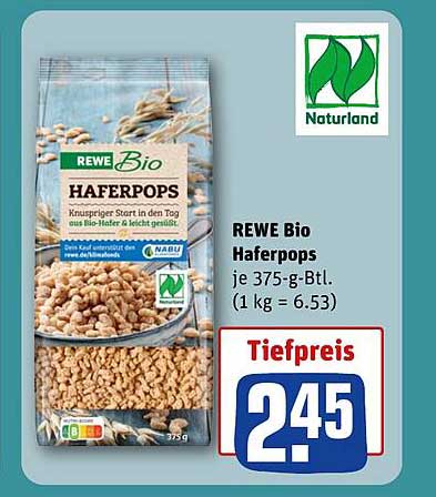 REWE Bio Haferpops je 375-g-Btl. (1 kg = 6.53)