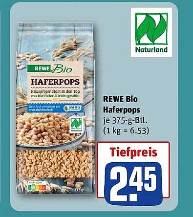 REWE Bio Haferpops je 375-g-Btl. (1 kg = 6.53)