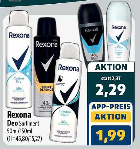 Rexona Deo Sortiment 50ml/150ml (1l=45,80/15,27)