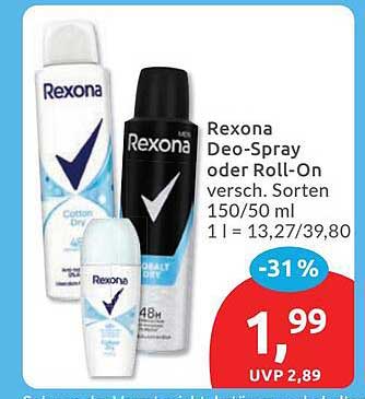 Rexona Deo-Spray oder Roll-On versch. Sorten 150/50 ml 1 l = 13,27/39,80