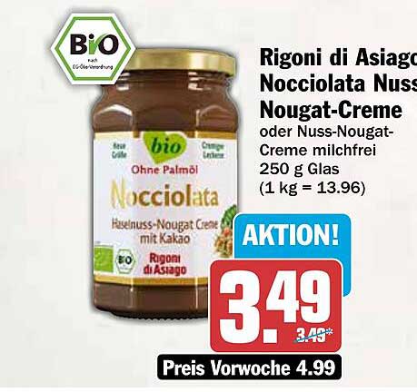 Rigoni di Asiago Nocciolata Nuss Nougat-Creme oder Nuss-Nougat-Creme milchfrei 250 g Glas