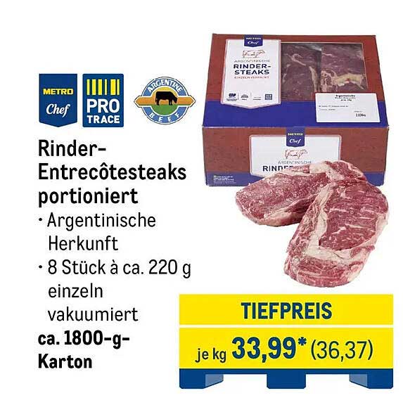 Rinder-Entrecôtesteaks portioniert