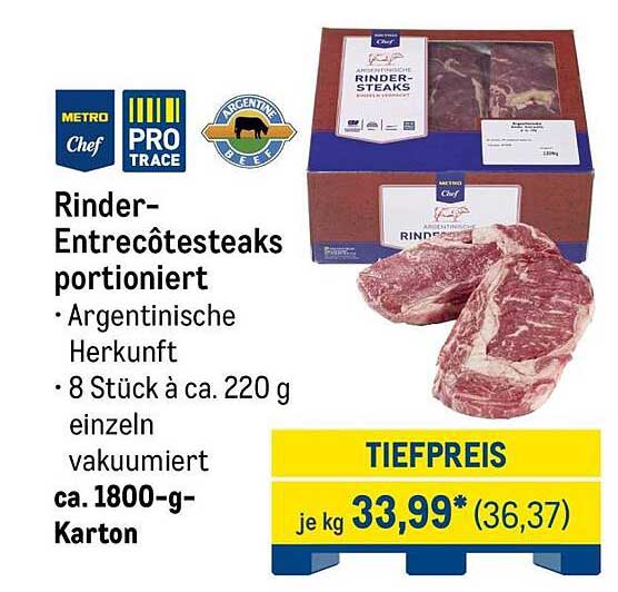 Rinder-Entrecôtesteaks portioniert
