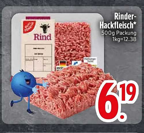 Rinder-Hackfleisch* 500g Packung 1kg=12.38
