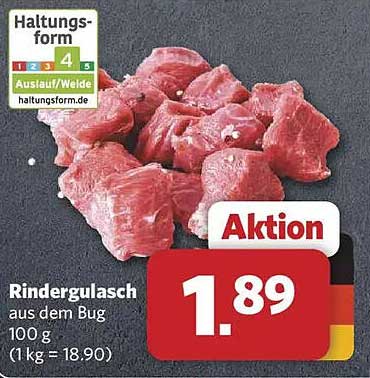 Rindergulasch aus dem Bug 100 g (1 kg = 18.90)