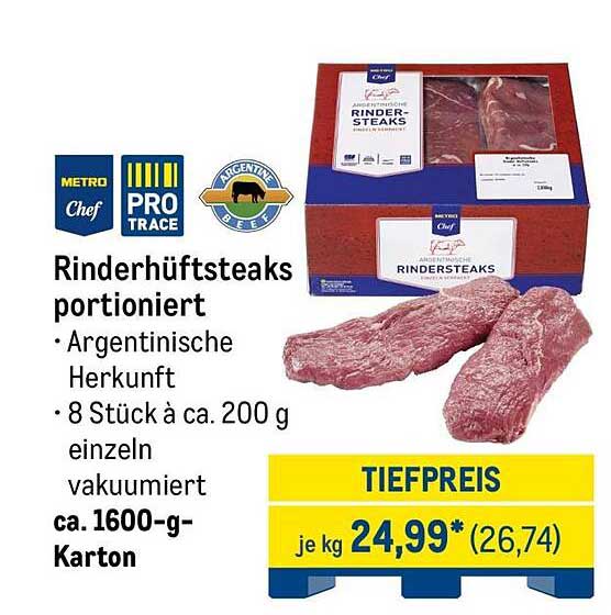 Rinderhüftsteaks portioniert