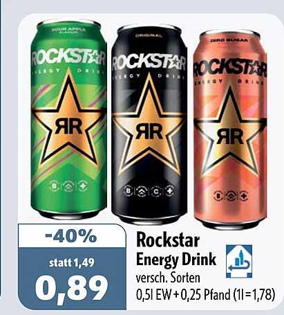 Rockstar Energy Drink versch. Sorten 0,5l EW +0,25 Pfand (1l=1,78)