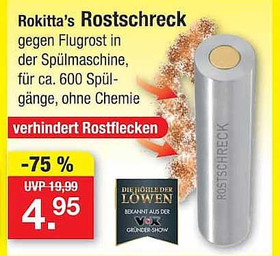 Rokitta's Rostschreck gegen Flugrost in der Spülmaschine, für ca. 600 Spülgänge, ohne Chemie