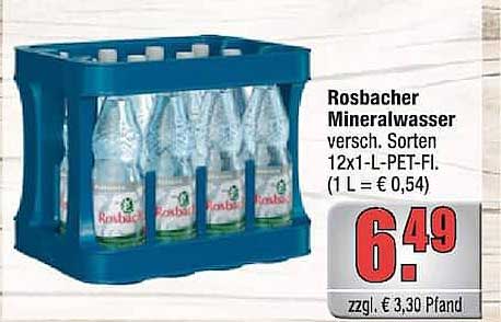 Rosbacher Mineralwasser versch. Sorten 12x1-L-PET-Fl. (1 L = € 0,54)