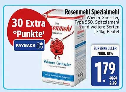 Rosenmehl Spezialmehl Wiener Grießler, Type 550, Spätzlemehl und weitere Sorten je 1kg Beutel