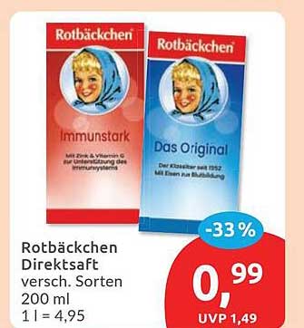 Rotbäckchen Direktsaft versch. Sorten 200 ml 1 l = 4,95