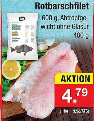 Rotbarschfilet 600 g. Auftropfgewicht ohne Glasur 480 g