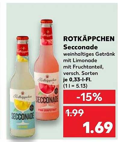 ROTKÄPPCHEN Seconade weinhaltiges Getränk mit Limonade mit Fruchtanteil, versch. Sorten je 0,33-l-Fl. (1 l = 5.13)