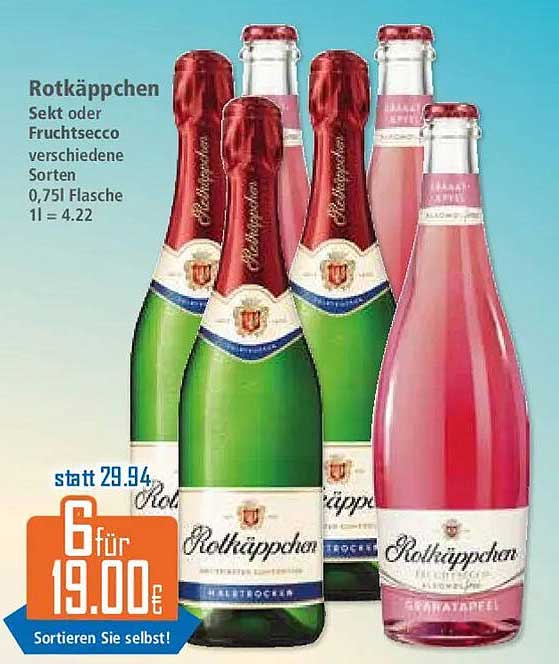 Rotkäppchen Sekt oder Fruchtsecco verschiedene Sorten 0,75l Flasche 1l = 4.22
