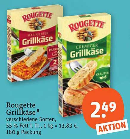 Rougette Grillkäse⁸ verschiedene Sorten, 55 % Fett i. Tr., 1 kg = 13,83 €, 180 g Packung