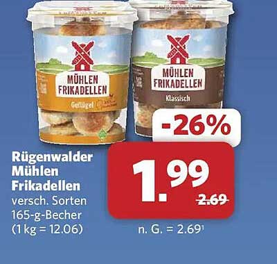 Rügenwalder Mühlen Frikadellen versch. Sorten 165-g-Becher (1 kg = 12.06)