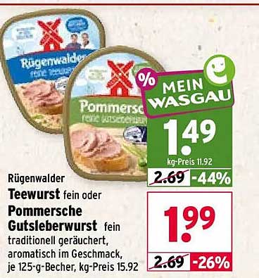 Rügenwalder Teewurst fein oder Pommersche Gutsleberwurst fein