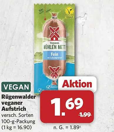 Rügenwalder veganer Aufstrich versch. Sorten 100-g-Packung (1 kg = 16.90)