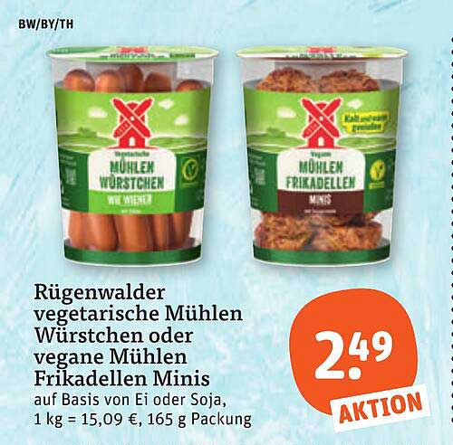 Rügenwalder vegetarische Mühlen Würstchen oder vegane Mühlen Frikadellen Minis