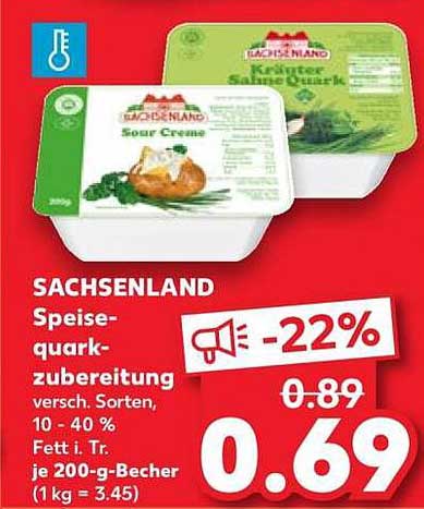 SACHSENLAND Speise-quark-zubereitung versch. Sorten, 10 - 40 % Fett i. Tr. je 200-g-Becher (1 kg = 3.45)