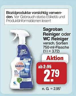 Sagrotan Reiniger oder WC Reiniger versch. Sorten 750-ml-Flasche (1 l = 3.72)