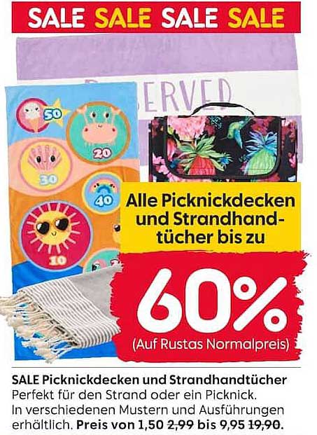 SALE Picknickdecken und Strandhandtücher