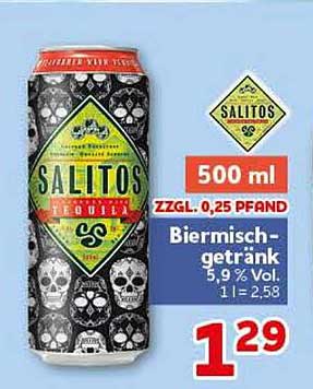 SALITOS TEQUILA Biermischgetränk 5,9 % Vol. 500 ml zzgl. 0,25 Pfand