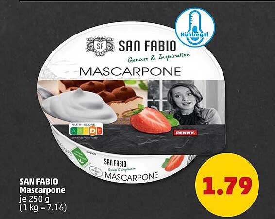SAN FABIO Mascarpone je 250 g (1 kg = 7.16)